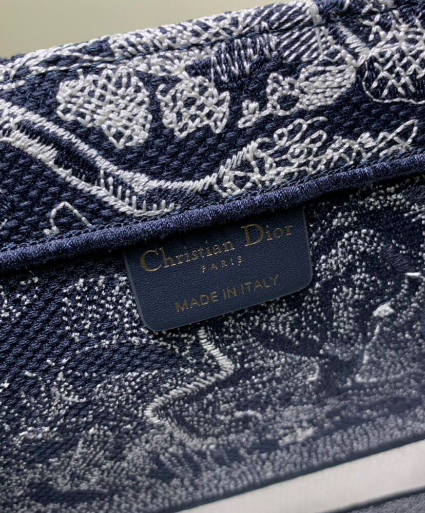 Christian Dior Book Tote With Dior Oblique Embroidery Dark Blue